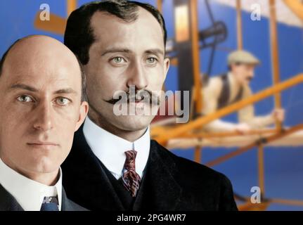 Orville und Wilbur Wright (bekannt als die Gebrüder Wright) waren die Erfinder des ersten Flugzeugs. Stockfoto