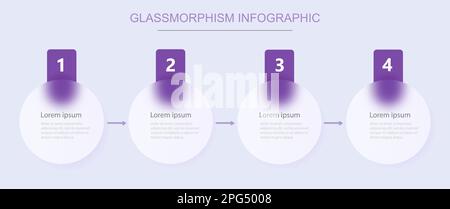 Infografiken für 4 Optionen, Vektordesign mit realistischem Milchglas. Der Glassmorphismus-Effekt Stock Vektor