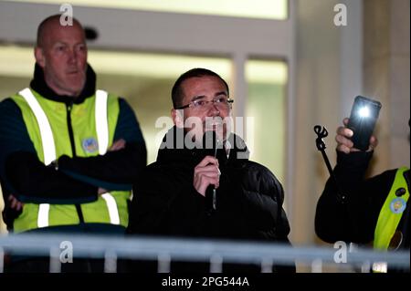 Elmar Gehrke bei der Montags-Demo auf dem Postplatz. Görlitz, 20.03.2023 Stockfoto