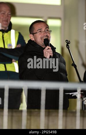 Elmar Gehrke bei der Montags-Demo auf dem Postplatz. Görlitz, 20.03.2023 Stockfoto