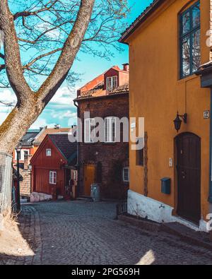Bunte Holzhäuser in Oslo, Norwegen. Stockfoto