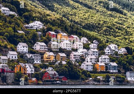 Traditionelle Häuser in Odda, Norwegen Stockfoto