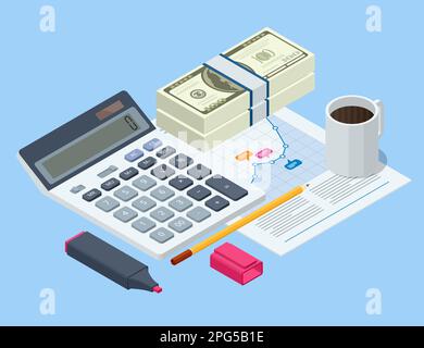 Isometrische Datenanalyse, Unternehmensstatistik, Management, Beratung, Marketing. Stock Vektor