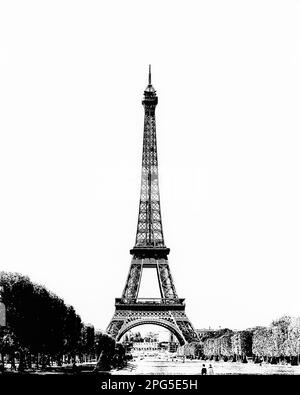 1970S KONTRASTREICHE DARSTELLUNG DES EIFFELTURMS NÖRDLICH VON CHAMP DE MARS, ERBAUT 1889 ALS EINGANG ZUR WELTAUSSTELLUNG PARIS FRANKREICH - R23331 HAR001 HARS STRUCTURE ADVENTURE EUROPEAN PROPERTY WORLD'S EXTERIEUR 1889 PRIDE REAL ESTATE CONCEPT LATTICE CONCEPT DE STRUKTUREN KONTRASTIERENDE KULTURELLE IKONE CHAMP CHAMP DE MARS SYMBOLISCHER ALEXANDRE GUSTAVE EIFFEL ERBAUTE KONZEPTE MARS TOURISTENATTRAKTION SCHWARZ UND WEISSER EIFFELTURM HAR001 LEGENDÄRES WAHRZEICHEN, ALTMODISCHE POSTERIZED-REPRÄSENTATION Stockfoto