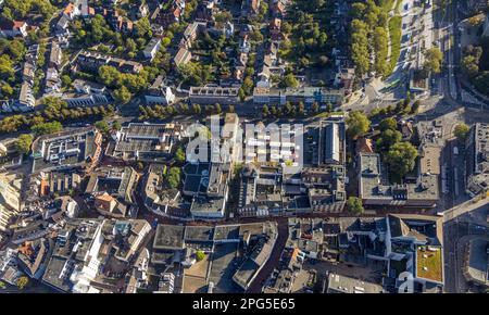 Luftaufnahme, Fußgängerzone City Buer-Mitte mit Springemarkt und Wochenmarkt im Bezirk Buer in Gelsenkirchen, Ruhrgebiet, Nord R. Stockfoto