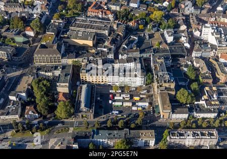 Luftblick, Fußgängerzone City Buer-Mitte mit Markthalle, Springemarkt und Wochenmarkt im Stadtteil Buer in Gelsenkirchen, Ruhr Stockfoto