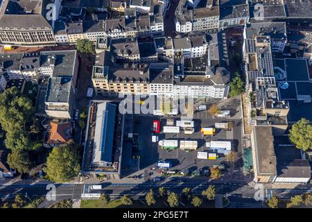 Luftblick, Fußgängerzone City Buer-Mitte mit Markthalle, Springemarkt und Wochenmarkt im Stadtteil Buer in Gelsenkirchen, Ruhr Stockfoto