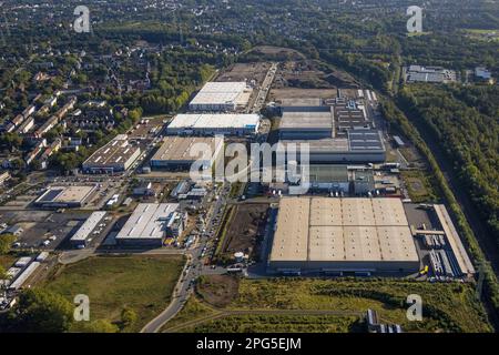 Luftaufnahme, Baustelle Industriegebiet Europastraße mit logistikzentrum bilstein im Bezirk Gelsenkirchen-Bulmke-Hüllen in Gelsen Stockfoto