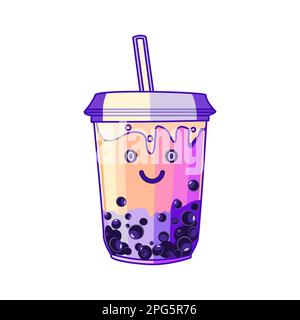 Boba-Tee-Lavendel-Aroma mit lustiger Gesichtsgrafik Stock Vektor