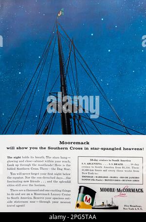 Moore-McCormack Lines Kreuzfahrtwerbung in einem NatGeo Magazin, 1956 Stockfoto