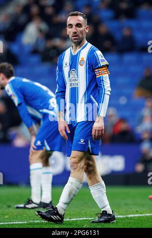 BARCELONA – 13. FEBRUAR: Sergi Darder in Aktion während des LaLiga-Spiels zwischen RCD Espanyol und Real Sociedad im RCDE-Stadion am 13. Februar 2023 in Stockfoto