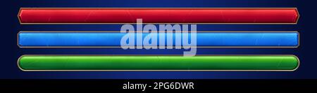 Fortschrittsbalken, Banner für das Design der benutzeroberfläche. Lange Schaltflächen mit Rahmen und abstrakter alter Textur. Ladebalken für Ebenenstatus werden angezeigt, Vektorgrafik wird im Hintergrund isoliert Stock Vektor