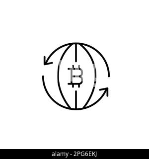 Globale Bitcoin-Kryptowährungszirkulation. Virtuelle Finanztools. Pixelgenaue, bearbeitbare Konturlinie Stock Vektor