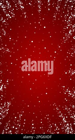 Schneefall Overlay weihnachten Hintergrund. Subtile fliegende Schneeflocken und Sterne auf weihnachtlich rotem Hintergrund. Festlicher Schneefall-Overlay. Vertikaler Vektor-illuu Stock Vektor