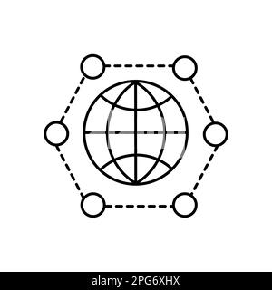 Globales Networking-Symbol in flacher Form. Netzwerksymbol auf weißem Hintergrund isoliert. Einfache schwarze Kommunikation abstraktes Symbol. Vektorgrafik für g Stock Vektor