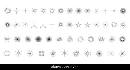 Einfache minimalistische Konturelemente, abstrakte geometrische Formen. Y2K Sternfiguren, Rhombus und andere primitive Elemente. Minimalistisches ästhetisches Design Stock Vektor