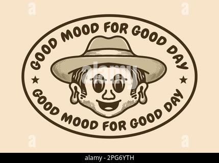 Vintage-Kunstdesign mit Männerkopf und Kuhhhut Stock Vektor