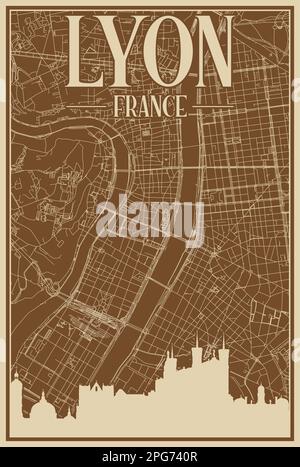 Poster des Straßennetzes im Zentrum VON LYON, FRANKREICH Stock Vektor