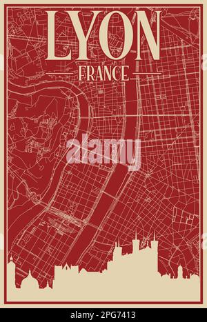 Poster des Straßennetzes im Zentrum VON LYON, FRANKREICH Stock Vektor