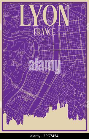 Poster des Straßennetzes im Zentrum VON LYON, FRANKREICH Stock Vektor