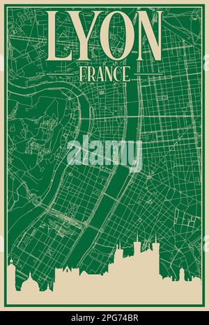 Poster des Straßennetzes im Zentrum VON LYON, FRANKREICH Stock Vektor