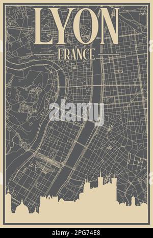 Poster des Straßennetzes im Zentrum VON LYON, FRANKREICH Stock Vektor
