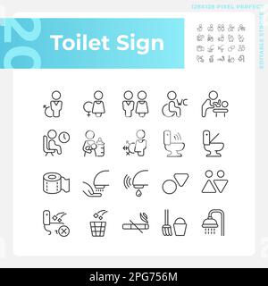 Toilettenzeichen Pixel Perfect lineares Symbolset Stock Vektor