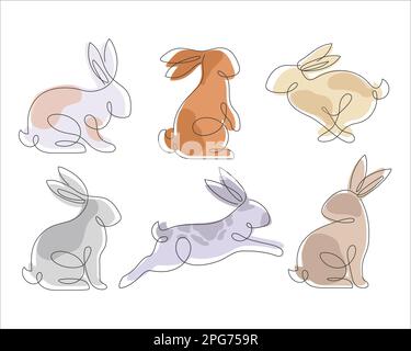 Symbolset im Bunny-Stil. Rabbit Line Art Icon Kollektion. Ein Satz abstrakter Konturkaninchen. Ununterbrochene Linienzeichnung „Rabbit“-Symbol für Minimalismus. Stock Vektor