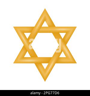 Der goldene Stern von David mit sechs Spitzen. Symbol jüdischer Identität und Judentum. Vektordarstellung. Stock Vektor