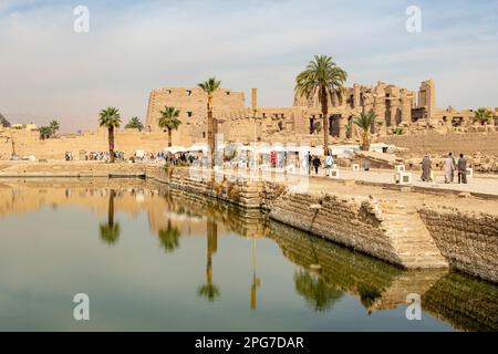 Der Heilige See am Karnak-Tempel, Luxor, Ägypten Stockfoto