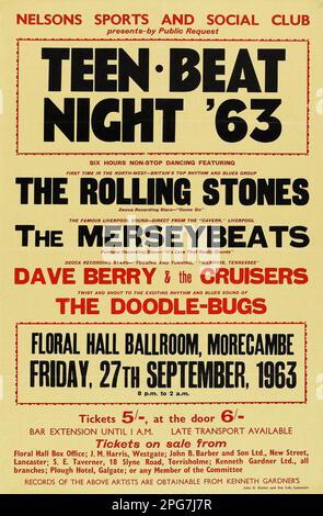 Nelson Sports and Social Club präsentiert das Konzert „The Rolling Stones, Teen Beat Night '63 Floral Hall Ballroom“-Poster (September 27 1963) Stockfoto
