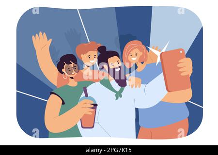 Leute machen Selfie im Nachtclub Flachvektor-Illustration Stock Vektor
