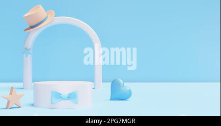 Vatertag-Feier. Podiumsockel mit Fliege und Hutbogen. 3D-Rendering Stockfoto