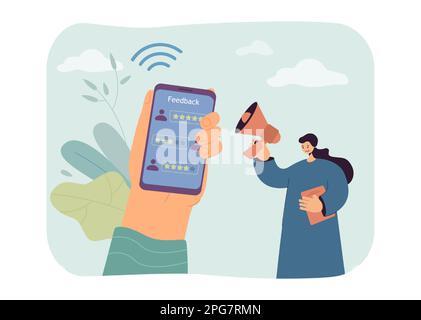 Lehrer mit Megafon und Handtelefon mit Feedback Stock Vektor