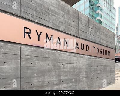 Das Ryman Auditorium ist ein weltberühmter Veranstaltungsort für Musik in Nashville, TN, erbaut im Jahr 1892 und das ehemalige Zuhause der Grand Ole Opry. Stockfoto