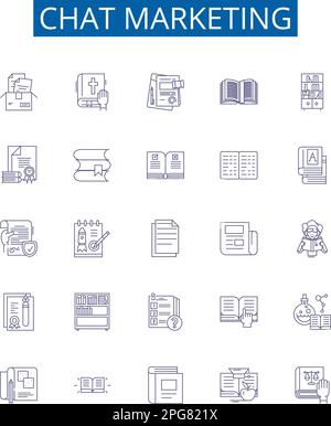 Symbole für Chat-Marketing-Linien sind festgelegt. Design-Sammlung von Chatbot, Messaging, Automatisierung, Konversation, Interaktion, E-Mail, Targeting, Kampagnen Stock Vektor