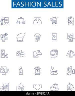 Symbole für Modeverkäufe sind eingerichtet. Design Kollektion von Bekleidung, Schuhen, Bekleidung, Accessoires, Boutique, Grundkonzept Geschäft, Einzelhandel, Bekleidung Stock Vektor
