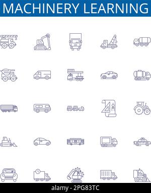 Symbole für Maschinenlernlinie sind eingestellt. Design-Sammlung von Machine, Learning, Artificial, Intelligence, Algorithm, Daten, Analyse, Modellstruktur modellieren Stock Vektor