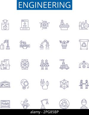Symbole für technische Linien festgelegt. Entwurfssammlung aus Konstruktion, Technologie, Konstruktion, Fertigung, Konstruktion, Elektronik, Mechanik, Wissenschaft Stock Vektor