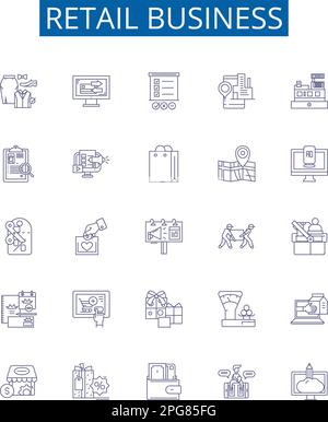 Symbole für Geschäftsbereiche im Einzelhandel. Designkollektion von Einzelhandel, Geschäft, Geschäft, Markt, Shopping, Einkaufszentrum, Merchandise, Einkaufszentrum Stock Vektor
