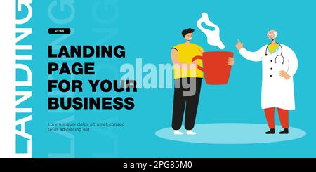 Ein Arzt im weißen Kittel und ein Mann mit einem riesigen Becher Stock Vektor