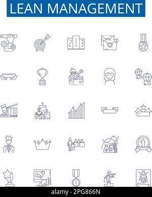 Symbole für Lean-Management-Linie sind eingestellt. Design-Sammlung von Lean, Management, Effizienz, Kosten, Qualität, Verschwendung, Prozess, Kaizen-Konturkonzept-Vektor Stock Vektor