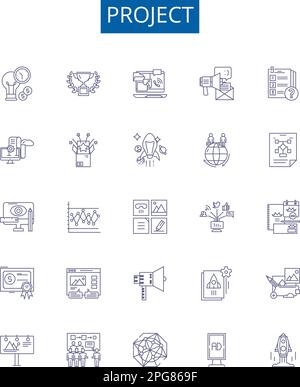 Symbole für Projektlinien - Zeichen eingestellt. Entwurfssammlung von Entwicklung, Planung, Management, Konstruktion, Planung, Implementierungs-, Entwurfs- und Bereitstellungsrahmen Stock Vektor