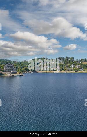 Dorf Rurberg am Rursee-Reservoir, Eifel-Nationalpark, Deutschland Stockfoto