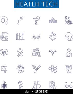 Heatlh Tech Line Symbole sind eingestellt. Design-Sammlung von healthtech, medicaltech, Telemedizin, ehealth, DigitalHealth, Mobile-Health, healthcaretech Stock Vektor