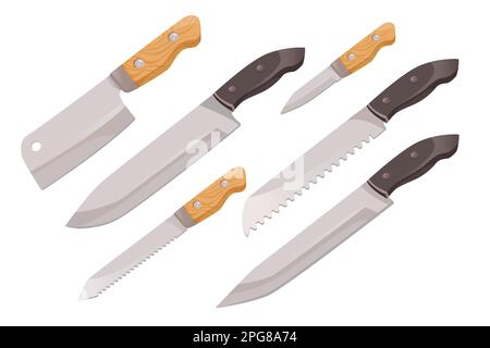 Verschiedene Arten von Küchenmessern Cartoon Collection Set Stock Vektor