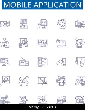 Symbole für mobile Anwendungszeilen sind festgelegt. Designkollektion aus Mobil, Anwendung, App, Smartphone, Android, Modellkonzept für iOS, Gerät, Software Stock Vektor
