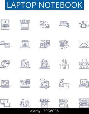 Symbole für Notebook-Leitsymbole auf dem Notebook. Design-Sammlung von Laptop, Notebook, Computer, tragbar, Gerät, Technologie, Hardware, Software Stock Vektor