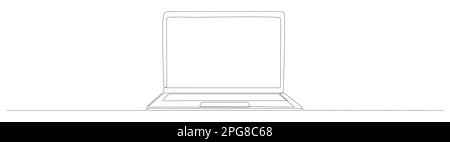 Durchgehende Linienzeichnung auf dem Laptop. Öffnen Sie das lineare Gadget des Computers. Vektordarstellung auf weiß isoliert. Stock Vektor