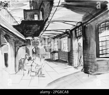 Concept Art / Set Design von Art Director VINCENT KORDA für den Film RALPH RICHARDSON MICHELE MORGAN und BOBBY HENREY im GEFALLENEN IDOL 1948 Regisseur CAROL REED Kurzgeschichte und Drehbuch Graham Greene Executive Production Alexander Korda London Film Productions / British Lion Film Corporation Stockfoto